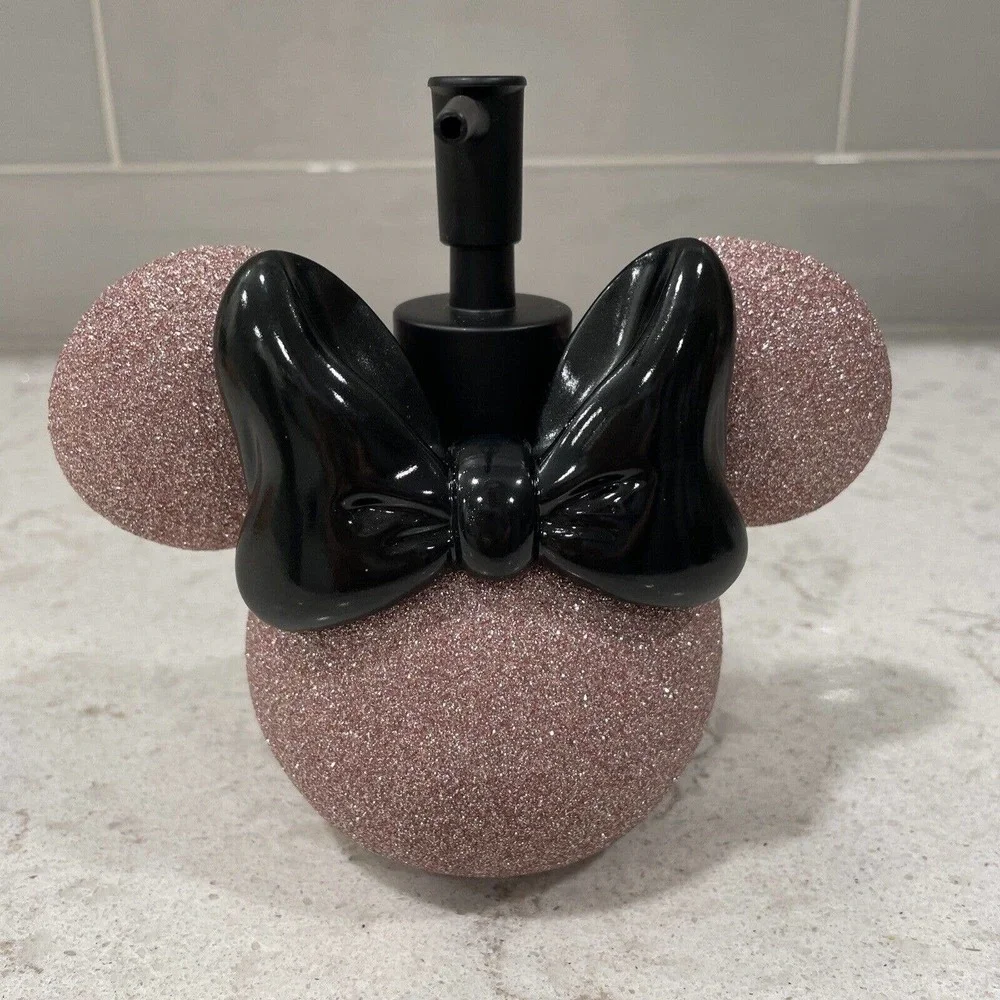 ROSE GOLD GLITTER Bling Black Bow Disney Minnie Mouse Soap Dispenser Pump Mickey